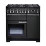 Rangemaster PDL90DFFCB/C, Professional Deluxe Dual Fuel 90cm Range Cooker,Charcoal Black with Chrome Trim
