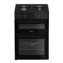 Indesit IDG6GB, 60cm, Double Oven Gas Cooker, Black