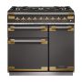 Rangemaster ELS90DFFSL/AB, Elise Dual Fuel 90cm Range Cooker,Slate with Brass Trim