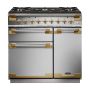 Rangemaster ELS90DFFSS/AB, Elise Dual Fuel 90cm Range Cooker,Stainless Steel with Brass Trim