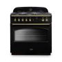 Rangemaster CLAS90FXDFFBL/B, Classic  Dual Fuel 90cm Range Cooker,Black with Brass Trim