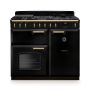 Rangemaster CLDL100DFPGBL/AB1, Classic Deluxe Dual Fuel 100cm Range Cooker,Gloss Black with Brass Trim