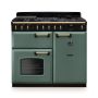Rangemaster CLDL100DFPMGR/AB1, Classic Deluxe Dual Fuel 100cm Range Cooker,Mineral Green with Brass Trim