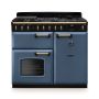 Rangemaster CLDL100DFPSTB/AB1, Classic Deluxe Dual Fuel 100cm Range Cooker,Stone Blue with Brass Trim