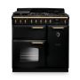 Rangemaster CLDL90DFPCBL/AB1, Classic Deluxe Dual Fuel 90cm Range Cooker,Charcoal Black with BrassTrim
