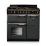 Rangemaster CLDL90DFPSLT/AB1, Classic Deluxe Dual Fuel 90cm Range Cooker,Slate with Brass Trim