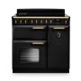 Rangemaster CLDL90EIPGBL/AB1, Classic Deluxe Induction 90cm Range Cooker,Gloss Black with Brass Trim