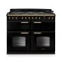 Rangemaster CLDLB110DFPGBL/AB1, Classic Deluxe Dual Fuel 110cm Range Cooker,Gloss Black with Brass Trim
