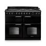 Rangemaster CLDLB110DFPGBL/CM1, Classic Deluxe Dual Fuel 110cm Range Cooker,Gloss Black with Chrome Trim