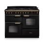 Rangemaster CLDLO110DFPCBL/AB1, Classic Deluxe Dual Fuel 110cm Range Cooker,Charcoal Black with BrassTrim
