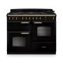 Rangemaster CLDLO110DFPGBL/AB1, Classic Deluxe Dual Fuel 110cm Range Cooker,Gloss Black with Brass Trim