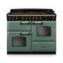 Rangemaster CLDLO110DFPMGR/AB1, Classic Deluxe Dual Fuel 110cm Range Cooker,Mineral Green with Brass Trim