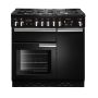 Rangemaster PROP90DFFGB/C, Professional Plus Dual Fuel 90cm Range Cooker,Gloss Black with Chrome Trim