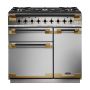 Rangemaster ELS90DFFSS/BE, Elise Dual Fuel 90cm Range Cooker,Stainless Steel with Brass Trim