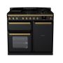 Rangemaster ESDL100DFPGBL/AB1, Estel Deluxe Dual Fuel 100cm Range Cooker,Gloss Black with Brass Trim