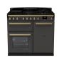 Rangemaster ESDL100DFPSLT/AB1, Estel Deluxe Dual Fuel 100cm Range Cooker,Slate with Brass Trim