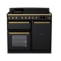 Rangemaster ESDL100EIPGBL/AB1, Estel Deluxe Induction 100cm Range Cooker,Gloss Black with Brass Trim