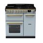 Rangemaster ESDL90DFPMSB/AB1, Estel Deluxe Dual Fuel 90cm Range Cooker,Misty Blue with Brass Trim