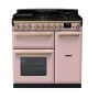 Rangemaster ESDL90DFPPPK/AB1, Estel Deluxe Dual Fuel 90cm Range Cooker,Pale Pink with Brass Trim