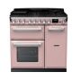 Rangemaster ESDL90DFPPPK/CM1, Estel Deluxe Dual Fuel 90cm Range Cooker,Pale Pink with Chrome Trim
