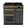 Rangemaster ESDL90DFPSLT/AB1, Estel Deluxe Dual Fuel 90cm Range Cooker,Slate with Brass Trim