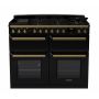 Rangemaster ESDLB110DFPGBL/AB1, Estel Deluxe Dual Fuel 110cm Range Cooker,Gloss Black with Brass Trim