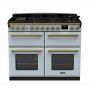 Rangemaster ESDLB110DFPMSB/AB1, Estel Deluxe Dual Fuel 110cm Range Cooker,Misty Blue with Brass Trim