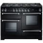 Rangemaster ESDLO110DFPGBL/AB1, Estel Deluxe Dual Fuel 110cm Range Cooker,Gloss Black with Brass Trim
