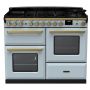 Rangemaster ESDLO110DFPMSB/AB1, Estel Deluxe Dual Fuel 110cm Range Cooker,Misty Blue with Brass Trim