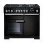 Rangemaster PDL100DFFGB/C, Professional Deluxe Dual Fuel 100cm Range Cooker,Gloss Black with Chrome Trim