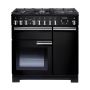 Rangemaster PDL90DFFGB/C, Professional Deluxe Dual Fuel 90cm Range Cooker,Gloss Black with Chrome Trim