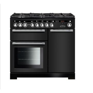 Rangemaster EDL100DFFCB/C, Encore Deluxe Dual Fuel 100cm Range Cooker,Charcoal Black with Chrome Trim