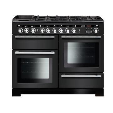 Rangemaster EDL110DFFCB/C, Encore Deluxe Dual Fuel 110cm Range Cooker,Charcoal Black with Chrome Trim