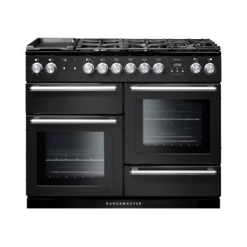 Rangemaster NEX110DFFCB/C, Nexus Dual Fuel 110cm Range Cooker,Charcoal Black with Chrome Trim