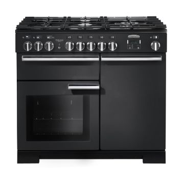 Rangemaster PDL100DFFCB/C, Professional Deluxe Dual Fuel 100cm Range Cooker,Charcoal Black with Chrome Trim