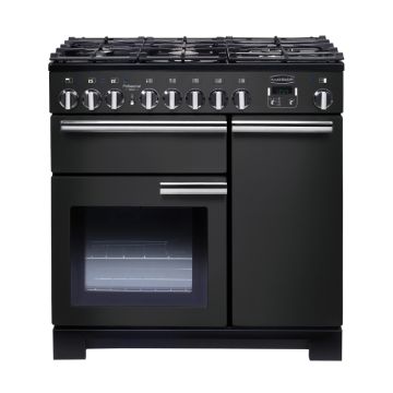 Rangemaster PDL90DFFCB/C, Professional Deluxe Dual Fuel 90cm Range Cooker,Charcoal Black with Chrome Trim