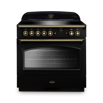 Rangemaster CLAS90FXEIBL/B, Classic  Induction 90cm Range Cooker,Black with Brass Trim