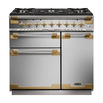 Rangemaster ELS90DFFSS/AB, Elise Dual Fuel 90cm Range Cooker,Stainless Steel with Brass Trim