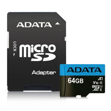 Adata AUSDH64GUICL10A1RA1, 64GB Micro SDXC/SDHC UHS10 WITH ADAPTER with Adapter