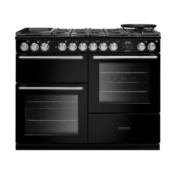 Rangemaster NEXO110DFPGBLCM1, Nexus 110 Dual Fuel Range Cooker, Gloss Black with Chrome trim