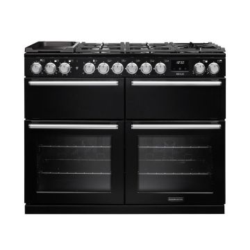 Rangemaster NEXB110DFPGBLCM1, Nexus 110 Dual Fuel Range Cooker, Gloss Black with Chrome trim
