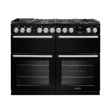 Rangemaster NEXB110DFPCBLCM1, Nexus 110 Dual Fuel Range Cooker, Charcoal Black with Chrome trim