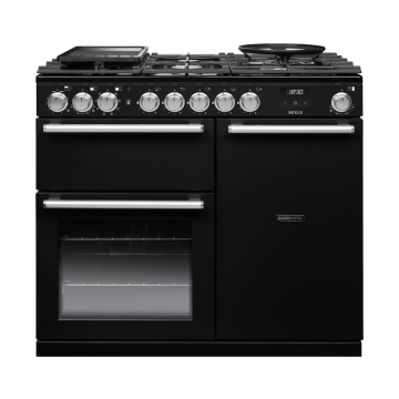 Rangemaster NEX100DFPGBLCM1, Nexus 100 Dual Fuel Range Cooker, Gloss Black with Chrome trim