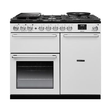 Rangemaster NEX100DFPWHTCM1, Nexus 100 Dual Fuel Range Cooker, White with Chrome trim