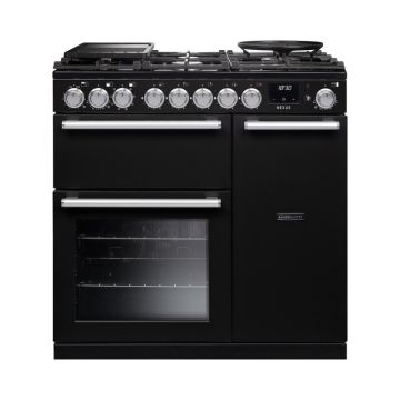 Rangemaster NEX90DFPCBLCM1, Nexus 90 Dual Fuel Range Cooker, Charcoal Black with Chrome trim