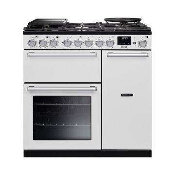 Rangemaster NEX90DFPWHTCM1, Nexus 90 Dual Fuel Range Cooker, White with Chrome trim