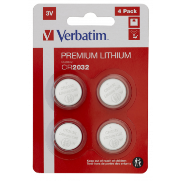 Verbatim 49533, 3V CR2032 Lithium Battery - 4 Pack