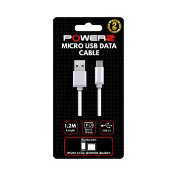 Powerz 840562 USB Data Cable for Micro USB, 1.2M, White
