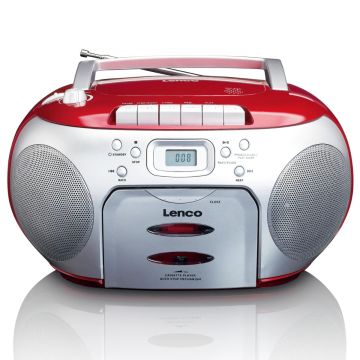 Lenco SCD420RD, Portable FM Radio Cassette Player, Red/Silver