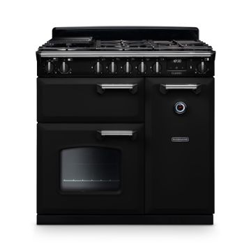 Rangemaster CL90DFPGBL/CM1, Classic  Dual Fuel 90cm Range Cooker,Gloss Black with Chrome Trim